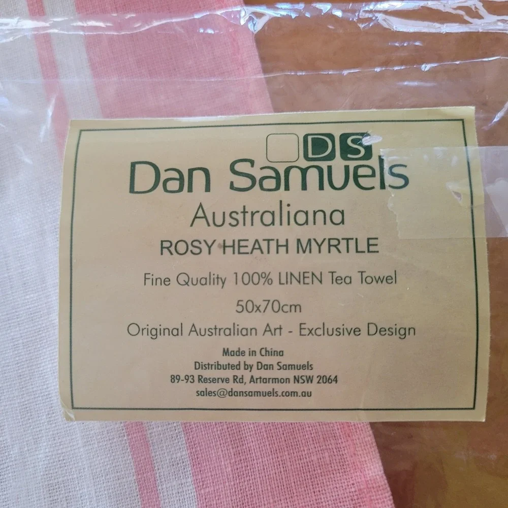 Dan Samuels Australiana Rosy Heath Myrtle Fine Quality Linen Tea Towel 50x70